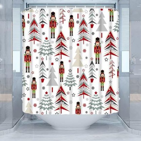 Christmas Shower Curtain Nutcracker Decor Holiday Bath Bathroom Xmas Decoration - Picture 3 of 3
